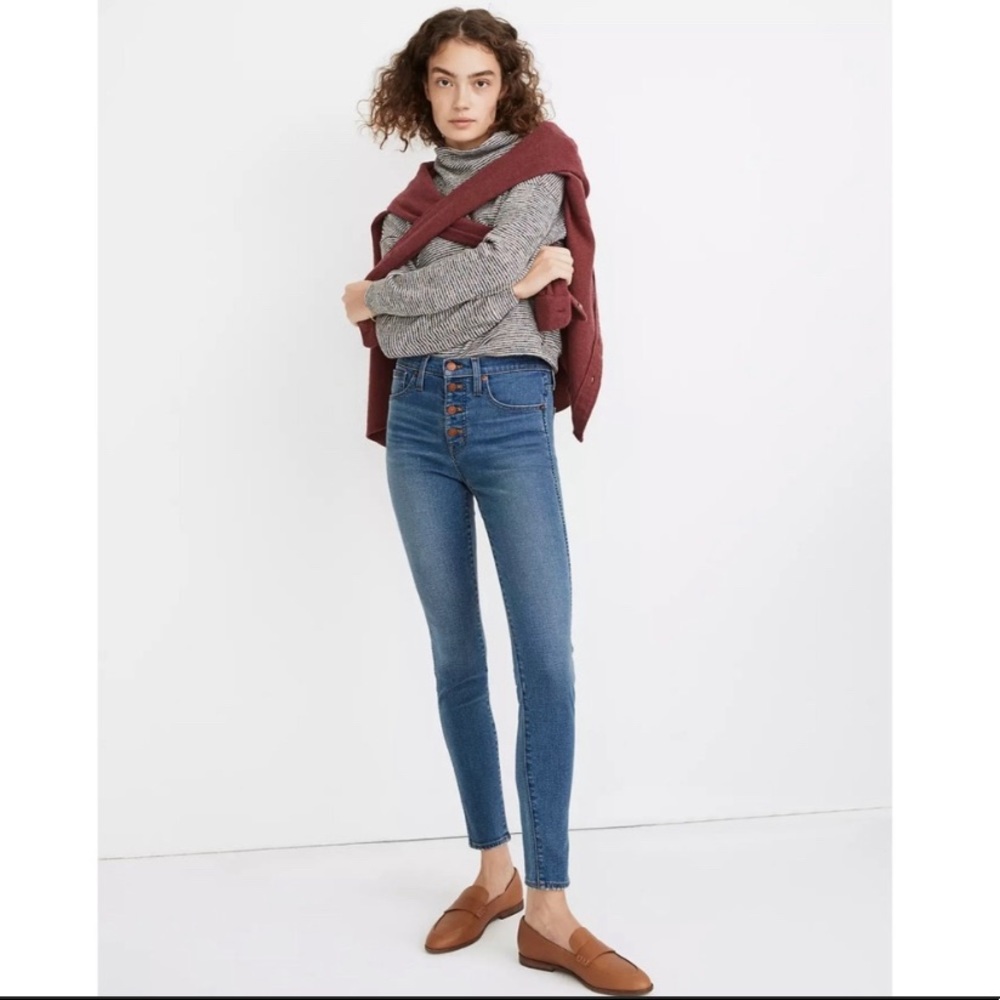 Madewell 10" high rise skinny jeans dewitt medium wash button fly size 26 NWT